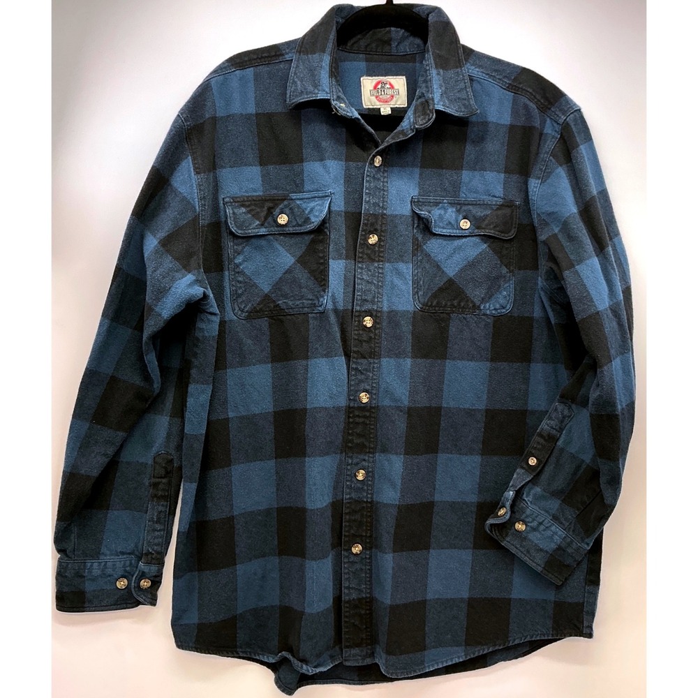 Field And Forest Blue Black Buffalo Plaid Thick Flannel Shirt Sz XL‎ Shacket